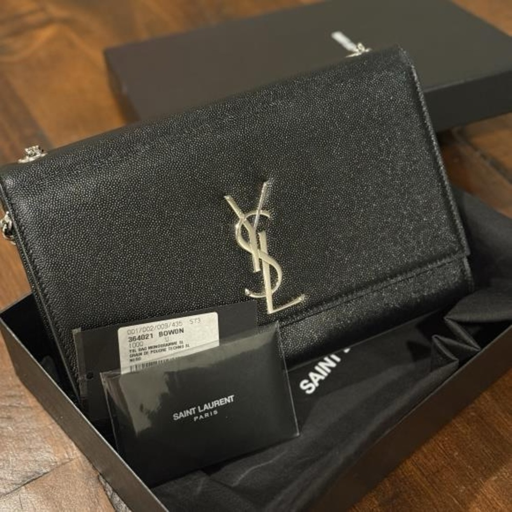 Yves Saint Laurent Black Wallet with SILVER chain